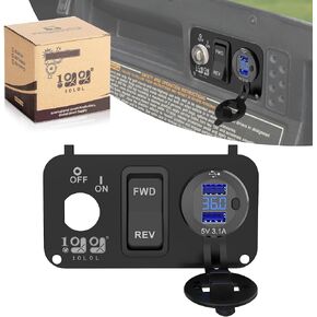 10L0L Golf Cart Key Switch Console Plate for EZGO TXT & Medalist, Includes Forward Reverse Switch, USB Charger Socket, Digital Volt Meter