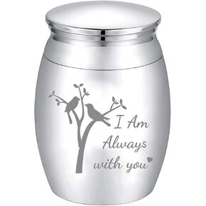 CREATCABIN Small Keepsake Urn Mini Cremation Urns Bird Ashes Holder Miniature Burial Funeral Container Jar Laser Engraving Stainless Steel for Human Memorial Sliver 1.57x1.18Inch-I Am Always with You