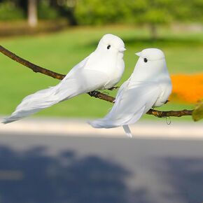 LWINGFLYER 12pcs White Doves Decorative Birds Artificial Simulation Foam Feathered Bird Pigeons Ornament for Wedding Wreaths Craft Christmas Tree Decorations