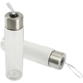 Clear Water Bottle with Lid and Strap, 18 oz, Plastic with Stainless Steel Cap - 2pack