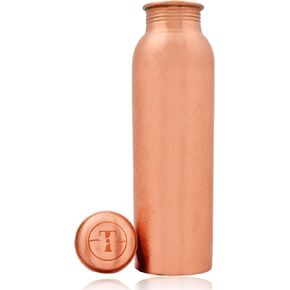 Pure Copper Metal Water Bottle - 32 oz - Traditional Indian Hand-Crafted Ayurveda Healing Drinking Water Bottle for Travel, Hiking, Gym, Office, Outdoor - Antique Finish