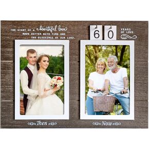 Then & Now Anniversary Picture Frame, 1-99 Years Wedding Gift - Anniversary Wood Photo Frame, Engagement Bridal Shower Gifts with Sentimental Quote - Holds 2 4x6 Inches Photos (Then & Now)