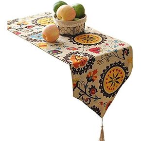 Aothpher Modern Boho Floral Pattern Table Runner with Tassels for Thanksgiving, Party & Christmas Decoration, 12x54 Inches
