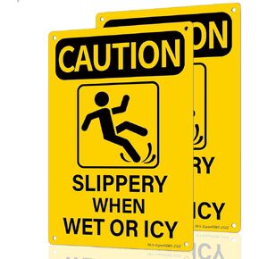 Slippery When Wet Sign - 2 Pack 10 × 7'' Rust-Free .040 Aluminum Metal Caution Wet Sign for Floor Office Business Indoor/Outdoor - Waterproof/UV-Protected