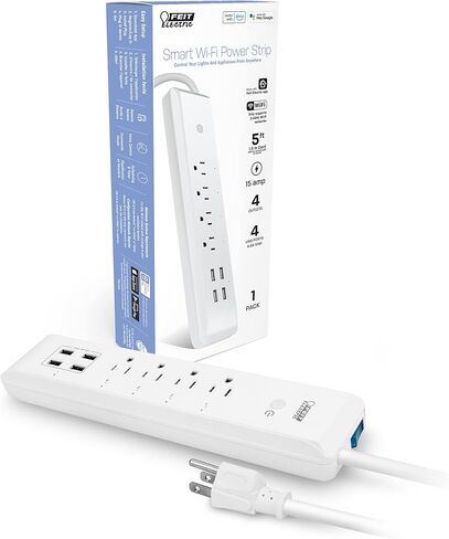 Feit Electric Smart Power Strip, Smart Plugs Work with Alexa and Google Home, No hub required, 4 Sockets, 4 USB Ports, Remote Control from Anywhere, 15 Amp, Indoor Smart Powerstrip, POWERSTRIP/WiFi in Saudi Arabia