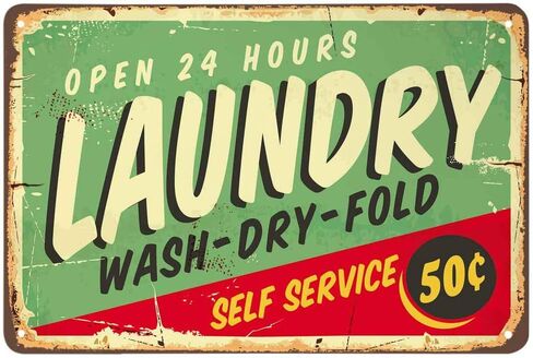AOYEGO Laundry Tin Sign,Self Service Wash Dry Fold Vintage Metal Tin Signs for Cafes Bars Pubs Shop Wall Decorative Funny Retro Signs for Men Women 8x12 Inch in Saudi Arabia