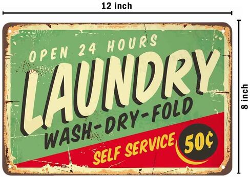 AOYEGO Laundry Tin Sign,Self Service Wash Dry Fold Vintage Metal Tin Signs for Cafes Bars Pubs Shop Wall Decorative Funny Retro Signs for Men Women 8x12 Inch in Saudi Arabia
