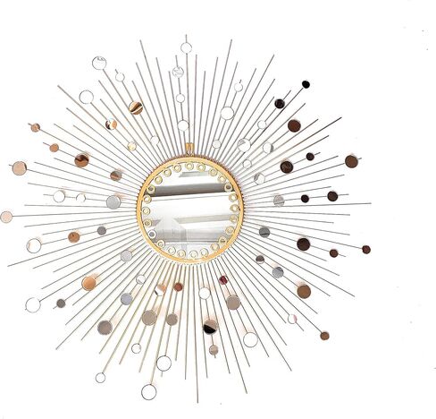 Large Gold Sunburst Wall Mirror Decor - 27 Decorative Hanging Round Mirror for Living Room, Bedroom, Bathroom - Espejos Para Dormitorio, Big Mirrors, Espejo for Wall Decor in Saudi Arabia