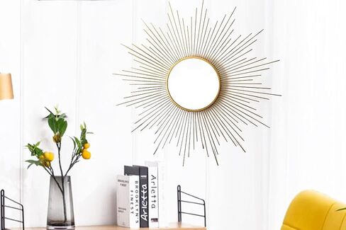 Large Gold Sunburst Wall Mirror Decor - 27 Decorative Hanging Round Mirror for Living Room, Bedroom, Bathroom - Espejos Para Dormitorio, Big Mirrors, Espejo for Wall Decor in Saudi Arabia