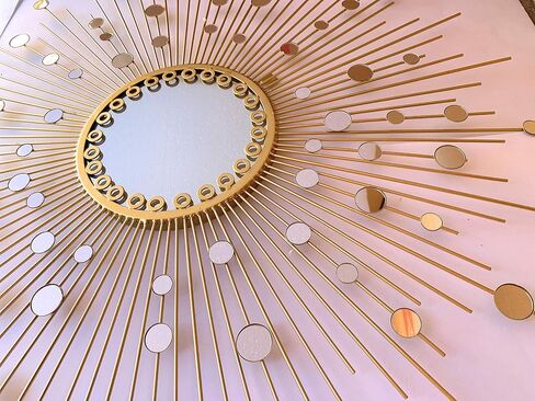 Large Gold Sunburst Wall Mirror Decor - 27 Decorative Hanging Round Mirror for Living Room, Bedroom, Bathroom - Espejos Para Dormitorio, Big Mirrors, Espejo for Wall Decor in Saudi Arabia