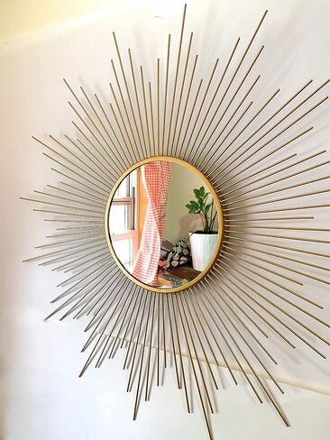 Large Gold Sunburst Wall Mirror Decor - 27 Decorative Hanging Round Mirror for Living Room, Bedroom, Bathroom - Espejos Para Dormitorio, Big Mirrors, Espejo for Wall Decor in Saudi Arabia