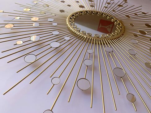 Large Gold Sunburst Wall Mirror Decor - 27 Decorative Hanging Round Mirror for Living Room, Bedroom, Bathroom - Espejos Para Dormitorio, Big Mirrors, Espejo for Wall Decor in Saudi Arabia