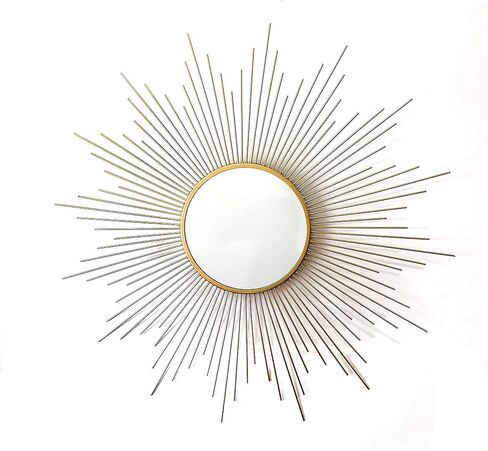Large Gold Sunburst Wall Mirror Decor - 27 Decorative Hanging Round Mirror for Living Room, Bedroom, Bathroom - Espejos Para Dormitorio, Big Mirrors, Espejo for Wall Decor in Saudi Arabia