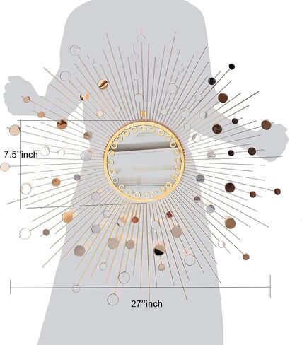 Large Gold Sunburst Wall Mirror Decor - 27 Decorative Hanging Round Mirror for Living Room, Bedroom, Bathroom - Espejos Para Dormitorio, Big Mirrors, Espejo for Wall Decor in Saudi Arabia