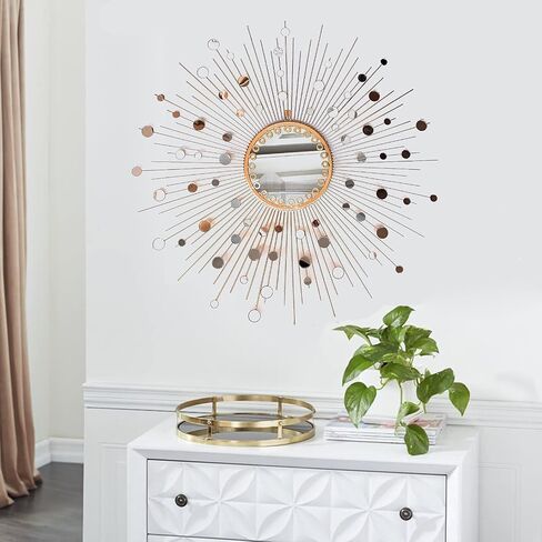 Large Gold Sunburst Wall Mirror Decor - 27 Decorative Hanging Round Mirror for Living Room, Bedroom, Bathroom - Espejos Para Dormitorio, Big Mirrors, Espejo for Wall Decor in Saudi Arabia