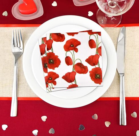 Gift Boutique 100 Poppy Floral Guest Napkins 3 Ply Decorative Hand Napkin Red Poppies Flowers Disposable Paper Towels for Toilet Powder Room Wedding in Saudi Arabia