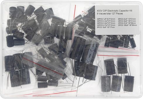 9 Values Total 127 Pieces 400V DIP Electrolytic Capacitor Kit 1uF 2.2uF 3.3uF 4.7uF 10uF 22uF 33uF 47uF 100uF in Saudi Arabia