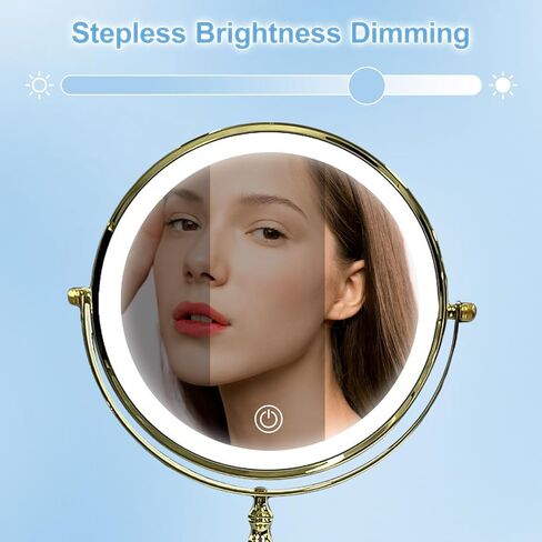 Lighted Makeup Mirror with Magnification, 8" Round 1X/10X Magnifying Mirror Swivel Touch Screen 3 Colors Dimmable, Type-C Rechargeable Vanity Mirror with Lights for Makeup Desk, Black in Saudi Arabia