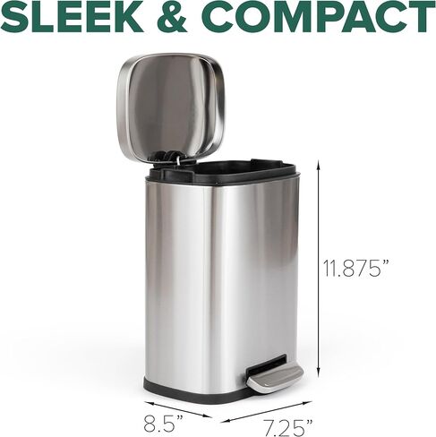 Farberware Kitchen Step On Trash Can, 30 Liter (7.9 Gal) Metal Garbage Bin, Soft-Closing Lid, Fingerprint & Smudge-Resistant, Removable Inner Bucket, Rigid Steel Pedal, Stainless Steel in Saudi Arabia