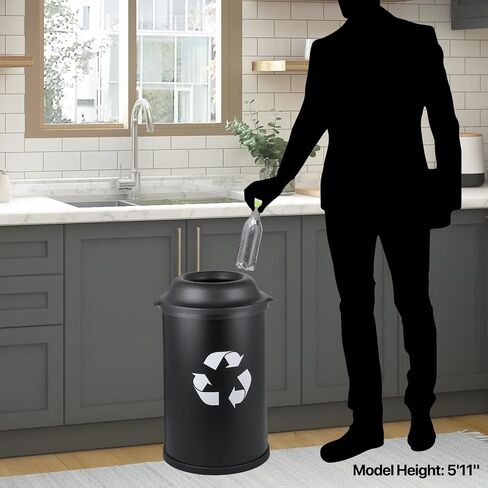 MoNiBloom 13-Gallon Trash Can for Kitchen Bathroom Bedroom Living Room Home Office Dorm Round Fingerprint-Proof Garbage Container Bin with Open-Top for Recycling Black 50-Liter in Saudi Arabia