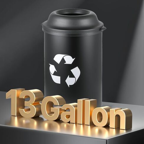 MoNiBloom 13-Gallon Trash Can for Kitchen Bathroom Bedroom Living Room Home Office Dorm Round Fingerprint-Proof Garbage Container Bin with Open-Top for Recycling Black 50-Liter in Saudi Arabia
