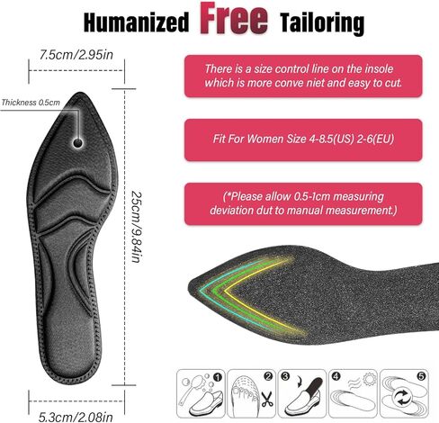 1 Pairs Shoe Insoles Breathable Sponge Shoes Pads Cuttable High Heel Cushions Arch Support Insoles Boot Inserts Foot Cushion for Women Arch Heel Sore (Black, Tip Designs) in Saudi Arabia