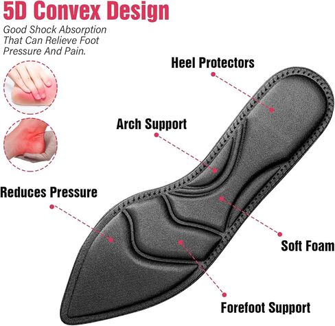 1 Pairs Shoe Insoles Breathable Sponge Shoes Pads Cuttable High Heel Cushions Arch Support Insoles Boot Inserts Foot Cushion for Women Arch Heel Sore (Black, Tip Designs) in Saudi Arabia
