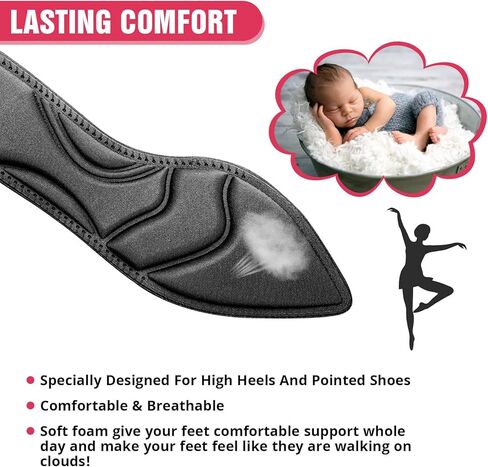 1 Pairs Shoe Insoles Breathable Sponge Shoes Pads Cuttable High Heel Cushions Arch Support Insoles Boot Inserts Foot Cushion for Women Arch Heel Sore (Black, Tip Designs) in Saudi Arabia