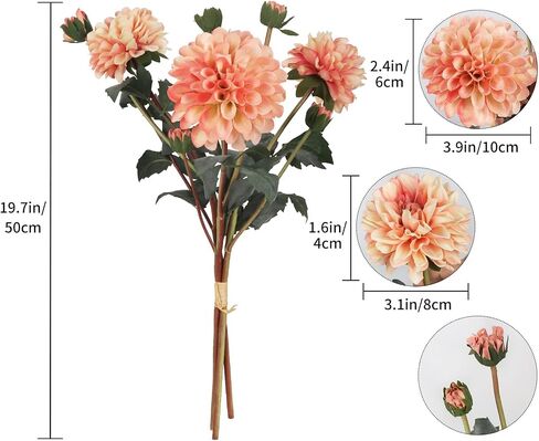 IPOPU Champagne Pink Artificial Dahlias 2 Bouquets Silk Flowers with Stems 19.7" Faux Dahlia Flowers for Home Tables Wedding Centerpieces Bridal Shower Party Decorations (Champagne Pink) in Saudi Arabia