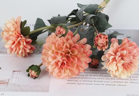 IPOPU Champagne Pink Artificial Dahlias 2 Bouquets Silk Flowers with Stems 19.7" Faux Dahlia Flowers for Home Tables Wedding Centerpieces Bridal Shower Party Decorations (Champagne Pink) in Saudi Arabia