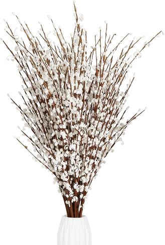 15PCS White Flowers 29.5" Faux Jasmine Flowers Pussy Willow Branches for Vases Wedding Party Home Office Kitchen Decoration(White) in Saudi Arabia