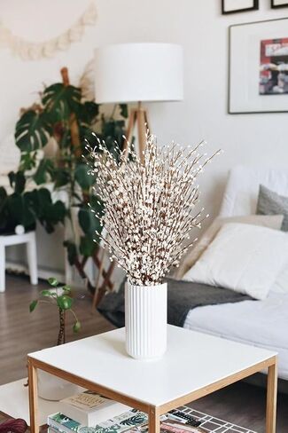 15PCS White Flowers 29.5" Faux Jasmine Flowers Pussy Willow Branches for Vases Wedding Party Home Office Kitchen Decoration(White) in Saudi Arabia