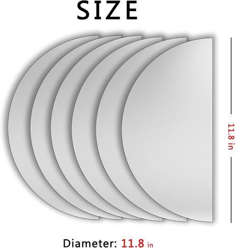 مرايا مثبتة على الحائط، مجموعة من بلاط المرآة الدائرية، 6 قطع بقطر 12 بوصة، صفائح مرآة من الأكريليك نصف دائرة، مجموعة من مرآة مستديرة لتزيين الحائط، بلاط مرآة بدون إطار لغرفة النوم in Kuwait