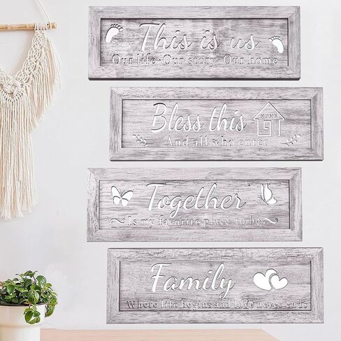 4 Pieces Mirrors for Wall Decor, Framed Wooden Farmhouse Mirror Decorative Wall Art, This is us Together Bless This Home Family Wall Decor for Living Room Bedroom Kitchen Entryway in Saudi Arabia
