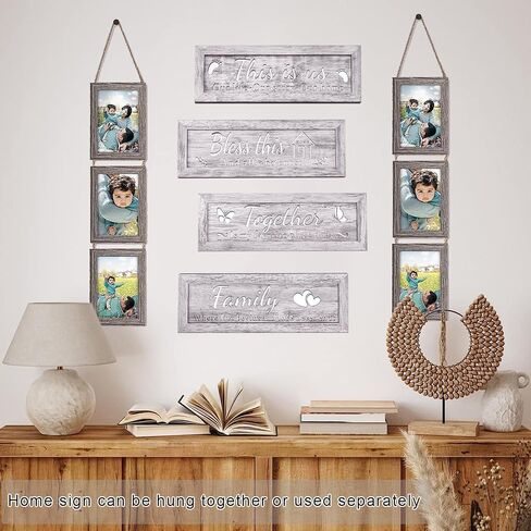 4 Pieces Mirrors for Wall Decor, Framed Wooden Farmhouse Mirror Decorative Wall Art, This is us Together Bless This Home Family Wall Decor for Living Room Bedroom Kitchen Entryway in Saudi Arabia