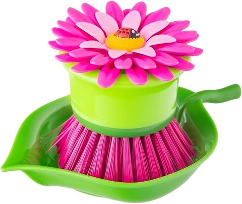 Vigar Flower Power Orange Palm Dish Brush With Holder, 5-3/4-Inches by 3-3/4-Inches, Yellow, Green, Orange in Saudi Arabia