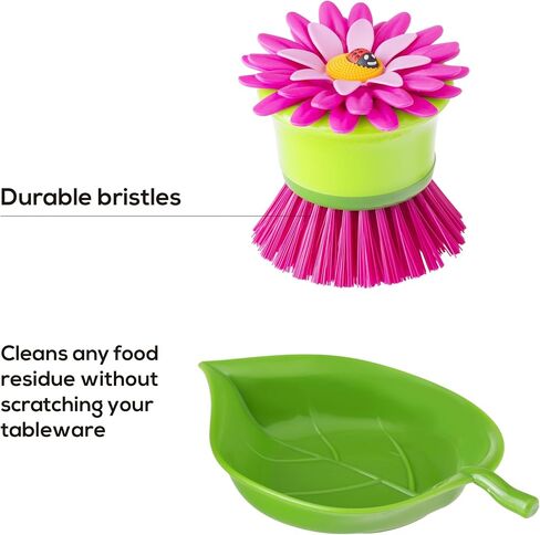 Vigar Flower Power Orange Palm Dish Brush With Holder, 5-3/4-Inches by 3-3/4-Inches, Yellow, Green, Orange in Saudi Arabia