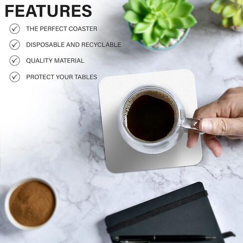 قواعد أكواب مربعة من الورق المقوى ثقيلة الوزن فارغة بيضاء اللون مقاس 4 بوصات من MT Products لمشروباتك بسُمك 2 مم (100 قطعة) - صُنعت في الولايات المتحدة الأمريكية in Kuwait
