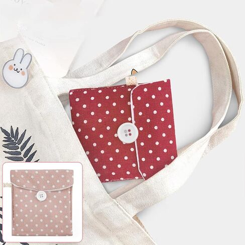 5 عبوات من المناديل الصحية المنقطة، حقيبة محمولة للسفر، وسادة صحية لطيفة، نمط منقط صغير، حقيبة تخزين قطنية صغيرة، منظم مستحضرات التجميل للنساء والفتيات (5 ألوان) in Kuwait