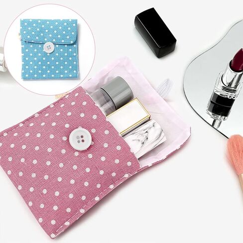 5 عبوات من المناديل الصحية المنقطة، حقيبة محمولة للسفر، وسادة صحية لطيفة، نمط منقط صغير، حقيبة تخزين قطنية صغيرة، منظم مستحضرات التجميل للنساء والفتيات (5 ألوان) in Kuwait