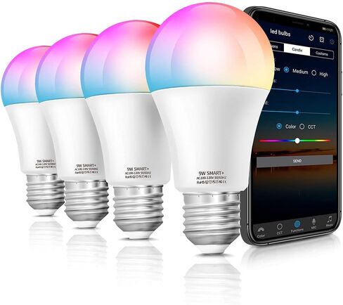 مصابيح الإضاءة الذكية من LAPURETE، LED RGBCW متغيرة الألوان، 85 وات مكافئة E26 9W WiFi Led Bulb، متوافقة مع Google Home Amazon Echo Alexa 2.4 جيجا هرتز WiFi فقط، لا تتطلب محورًا، 4 عبوات in Kuwait