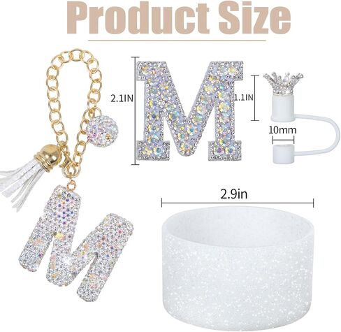 Letter Charms for Stanley Cup Handle,Silicone Boot Accessories Charms for Stanley Cup 40oz 30oz,Crown Straw Cover Topper & Diamond Sticker(M) in Saudi Arabia