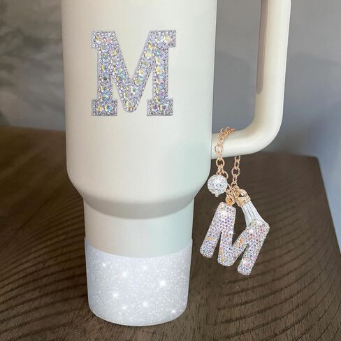 Letter Charms for Stanley Cup Handle,Silicone Boot Accessories Charms for Stanley Cup 40oz 30oz,Crown Straw Cover Topper & Diamond Sticker(M) in Saudi Arabia