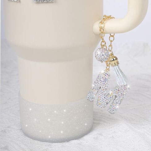 Letter Charms for Stanley Cup Handle,Silicone Boot Accessories Charms for Stanley Cup 40oz 30oz,Crown Straw Cover Topper & Diamond Sticker(M) in Saudi Arabia