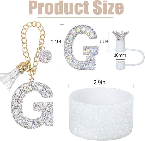 Letter Charms for Stanley Cup Handle,Silicone Boot Accessories Charms for Stanley Cup 40oz 30oz,Crown Straw Cover Topper & Diamond Sticker(M) in Saudi Arabia