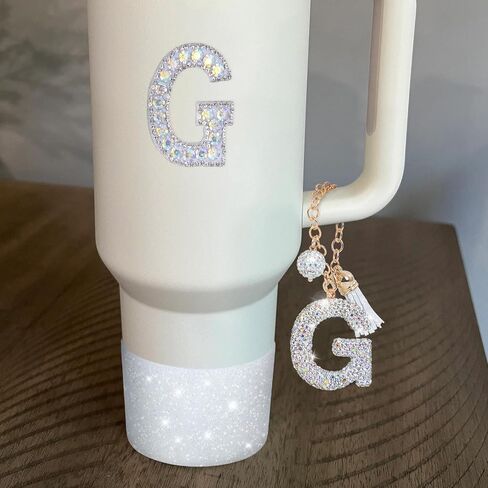 Letter Charms for Stanley Cup Handle,Silicone Boot Accessories Charms for Stanley Cup 40oz 30oz,Crown Straw Cover Topper & Diamond Sticker(M) in Saudi Arabia