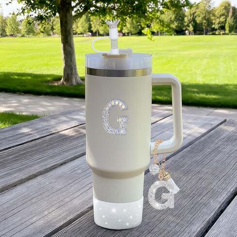 Letter Charms for Stanley Cup Handle,Silicone Boot Accessories Charms for Stanley Cup 40oz 30oz,Crown Straw Cover Topper & Diamond Sticker(M) in Saudi Arabia