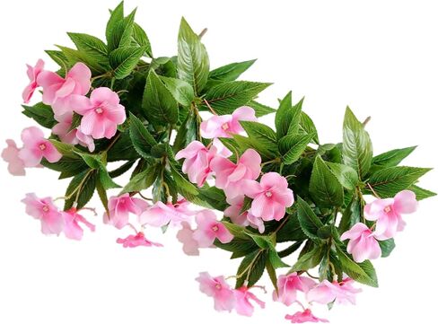 2 PCS Artificial Impatiens Flowers Silk Flowers Greenery Faux Impatiens Bushes Outdoors Indoor Patio Lawn Garden Pot Hanging Basket Porch Decor (Red) in Saudi Arabia