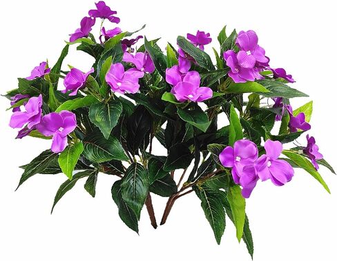 قطعتان من زهور Impatiens الاصطناعية والزهور الحريرية الخضراء وشجيرات Impatiens الصناعية في الهواء الطلق في الأماكن المغلقة في الفناء والحديقة وعاء معلق وسلة ديكور الشرفة (أحمر) in Saudi Arabia