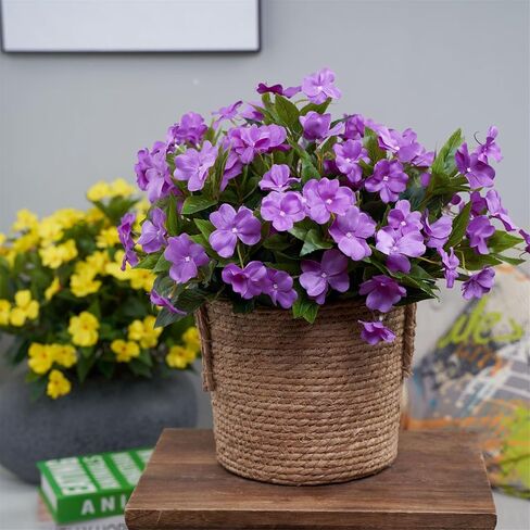 قطعتان من زهور Impatiens الاصطناعية والزهور الحريرية الخضراء وشجيرات Impatiens الصناعية في الهواء الطلق في الأماكن المغلقة في الفناء والحديقة وعاء معلق وسلة ديكور الشرفة (أحمر) in Saudi Arabia